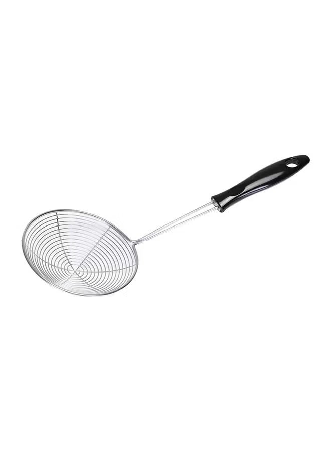 Stainless Steel Strainer Spoon, Stainless Steel Skimmer Silver With Black Handle , Noodle Draining Scoop and Multipurpose Filter Skimmer for Home Cooking, 17.5cm - Image 2